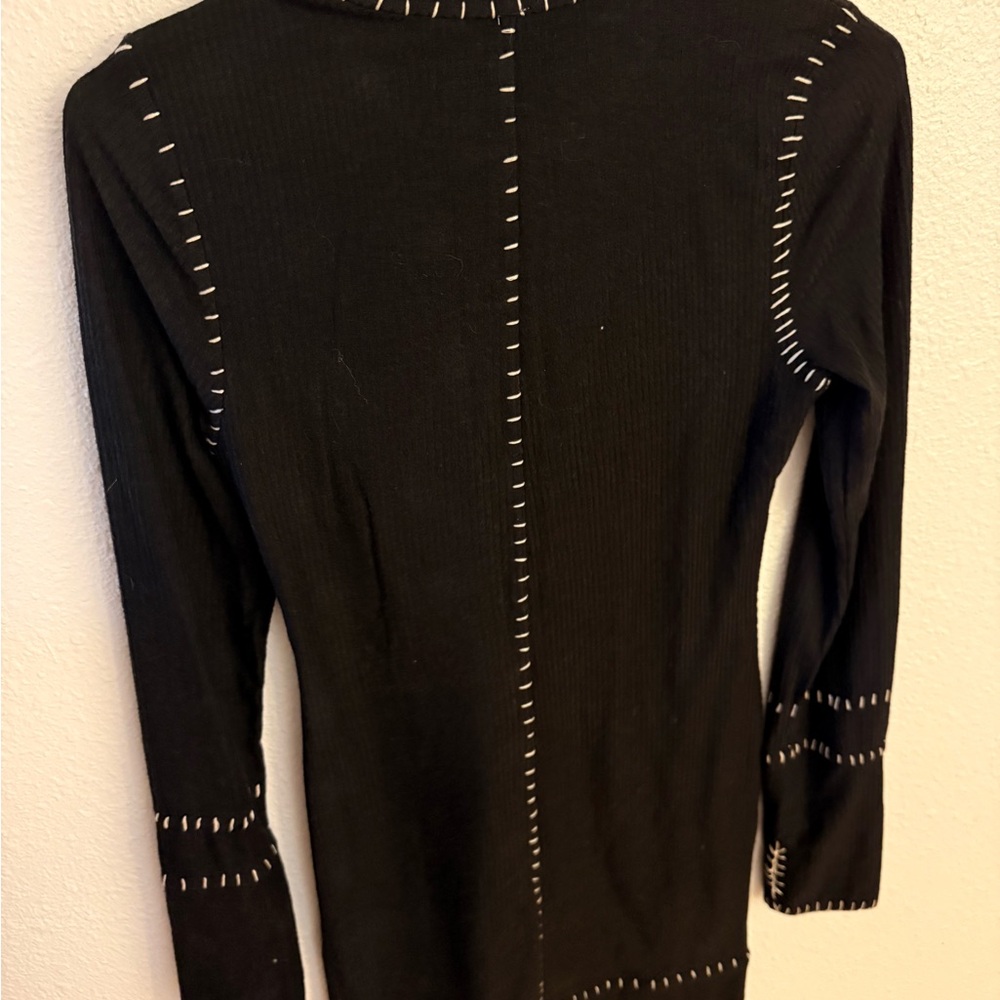 Free People Black Long-Sleeve Top with White Stitch Trim - Picture 2 of 3